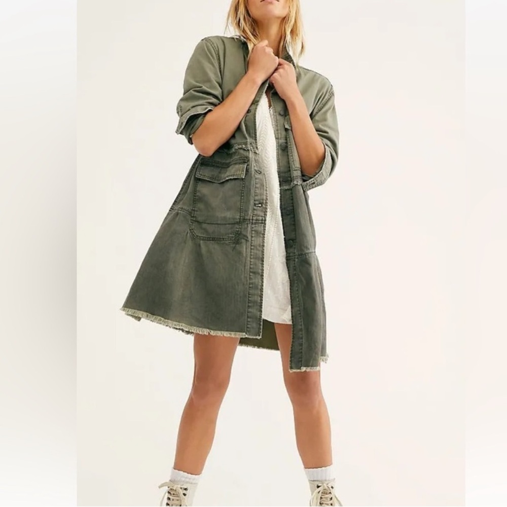 Free People We The Free Forever Free Tiered Jacket size xs army green